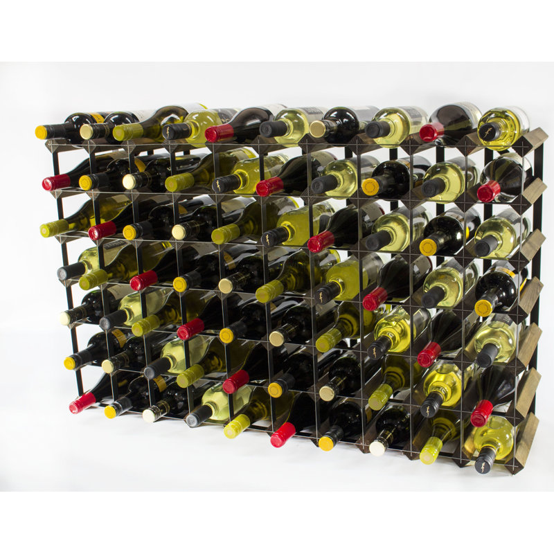 Liddle 70 Bottle Floor Wine Bottle Rack, Walnut Stained Pine / Black Steel