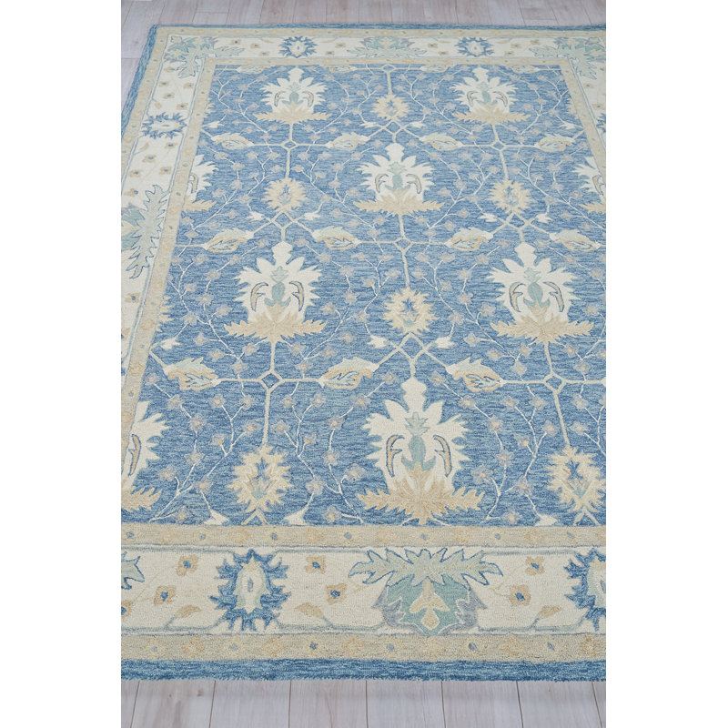 Claremont Oushak Hand Tufted Area Rug in Blue/Ivory, Rectangle 9' x 12'