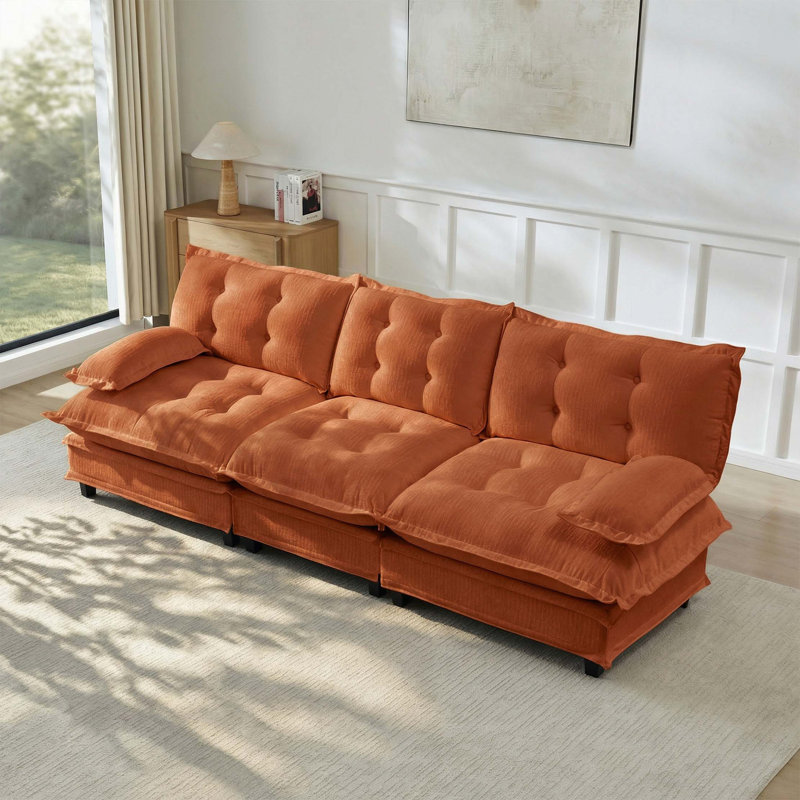 Canapé modulaire Cloud avec assise profonde et revêtement en chenille, Chenille - Orange, H 35,4 po x l 107,8 po x P 33,8 po