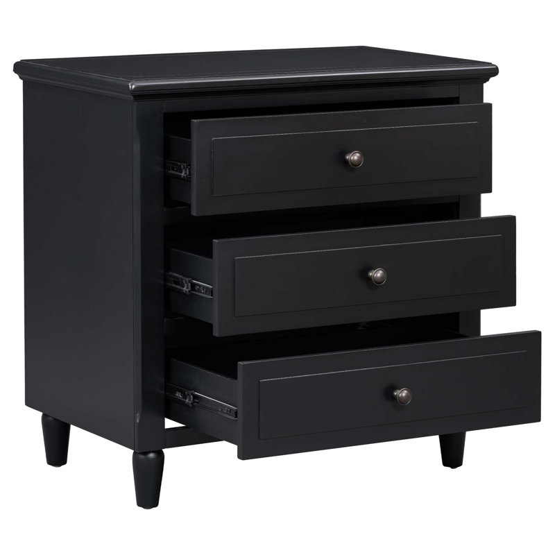 Bedside Cabinet With Three Robust Drawers, Black