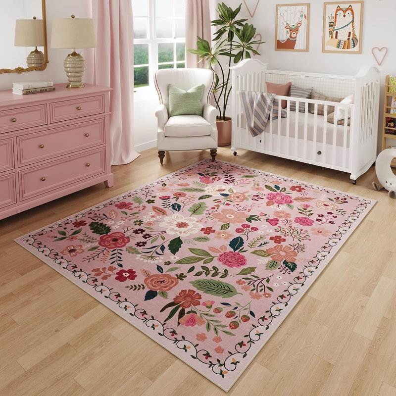 Floral Wool Machine Tufted 152.4cm X 91.4cm Area Rug