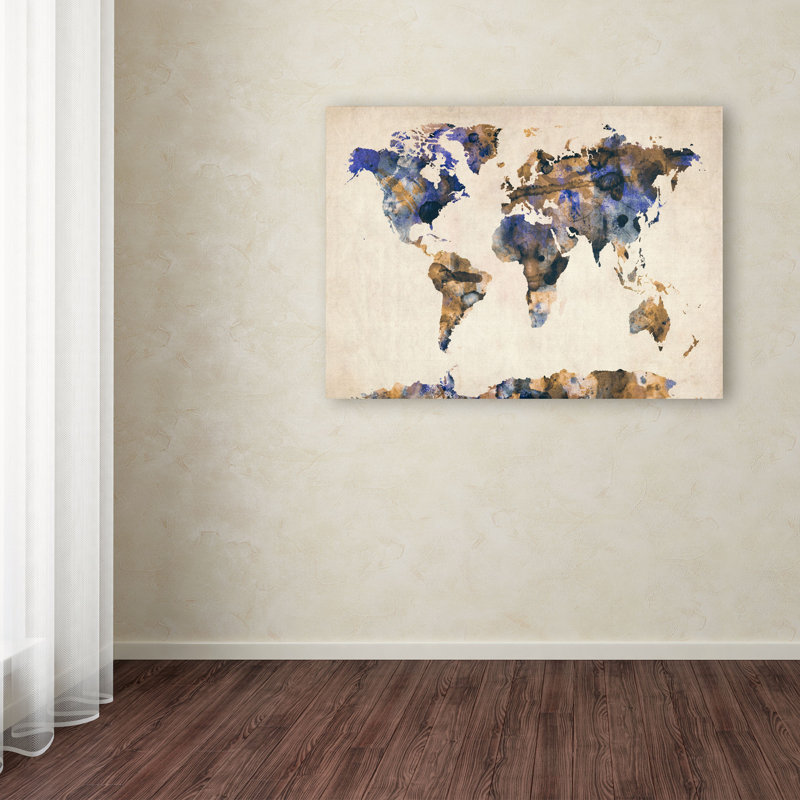 « aquarelle map 3 » par michael tompsett, reproduction d’art sur toile tendue encadrée, 22 po x 32