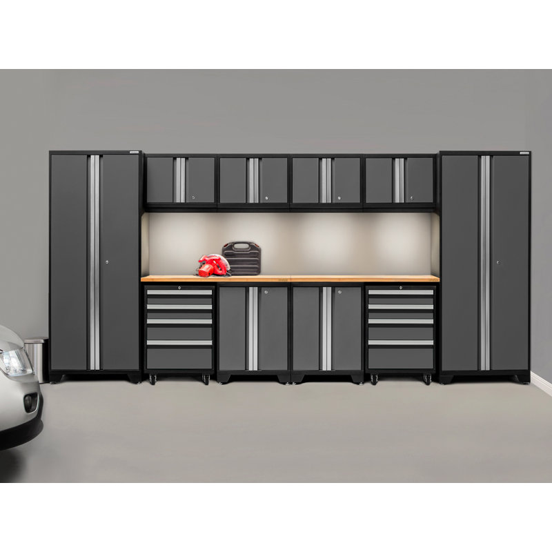 Ensemble d'armoires de rangement en acier 12 pièces Bold Series, gris, Bambou