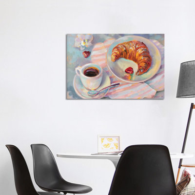 Breakfast With Croissant by Katharina Valeeva - Wrapped Canvas Painting