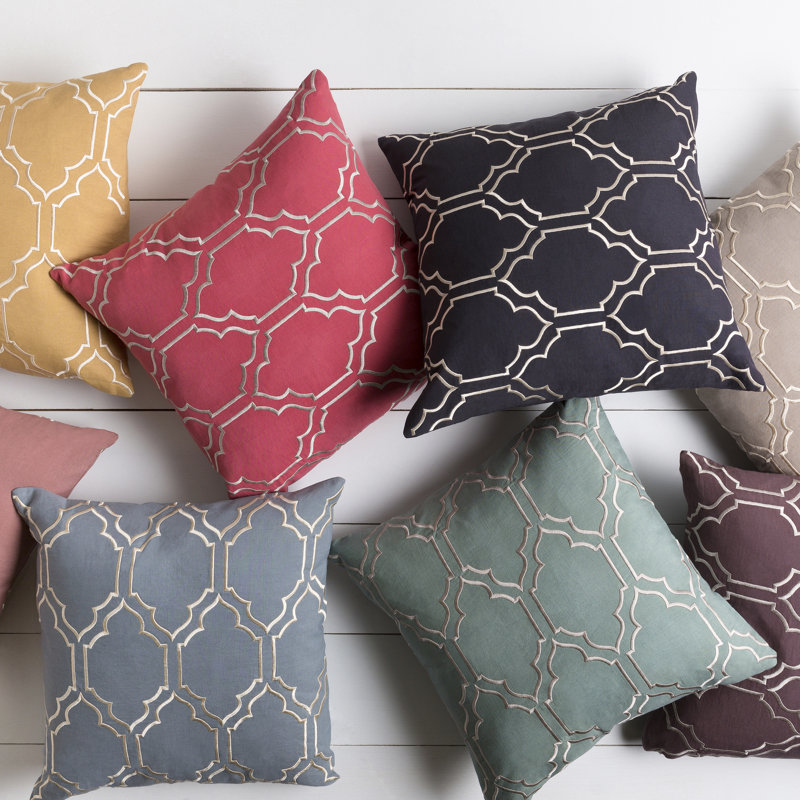 Skyline Geometric Throw Pillow, 18" H x 18" W x 4" D, Plum / Ivory