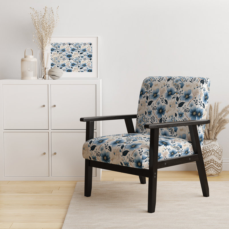 Fauteuil d'appoint rembourré bleu et ivoire