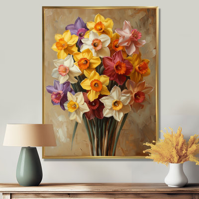 Yellow Pink Daffodil Delight Daffodils - Daffodils Wall Art Living Room