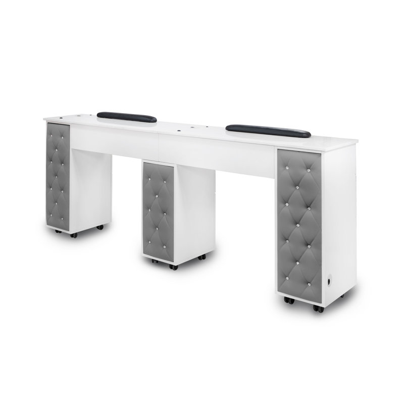 Organisateur de maquillage en bois, Blanc / gris