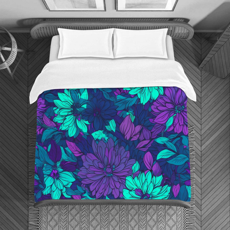 Machine Printed Duvet Cover, Twin Duvet Cover, Purple/Turquoise