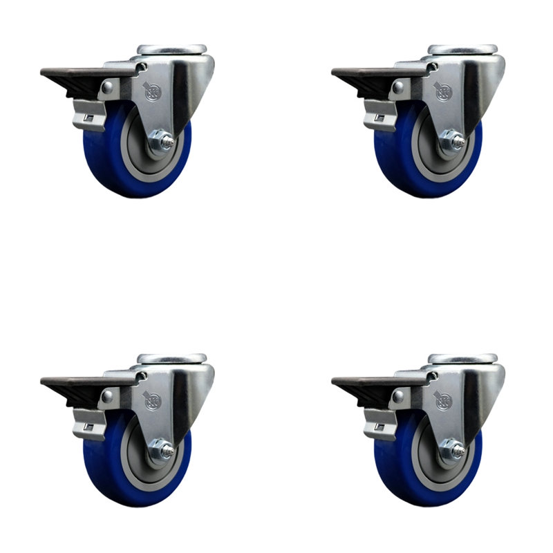 Roulettes pivotantes en poly avec freins Posi Lock, Bleu
