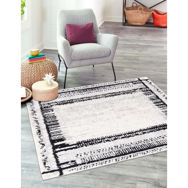 Tapis noir / blanc Ethelyn, Carré 5 pi 3 po