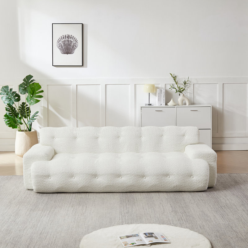 Canapé à trois places 87,4 pouces Cloud Series avec design capitonné et revêtement moelleux pour un confort ultime., White