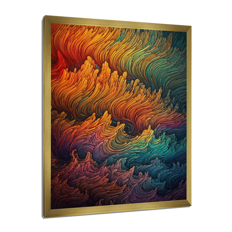 Vagues de couleur arc-en-ciel IV, H 20 po x l 12 po x P 1 po, Toile encadrée dorée avec coins fermés