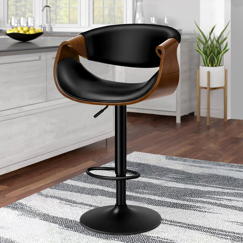 Upholstered Adjustable Height Counter Stool with Solid Wood Frame