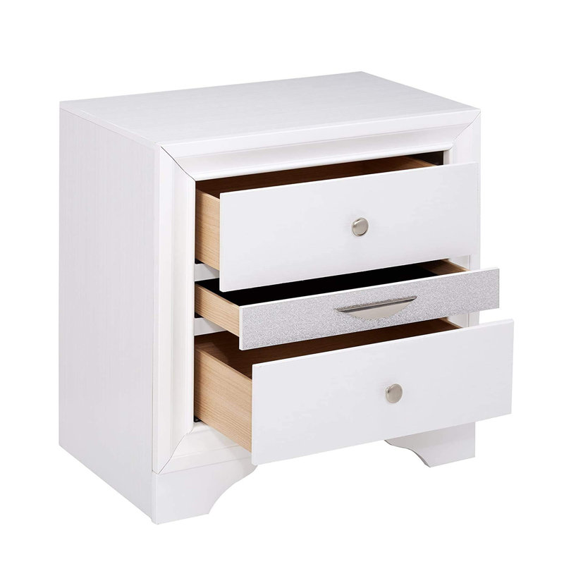 Table de chevet moderne avec 2 tiroirs, Blanc