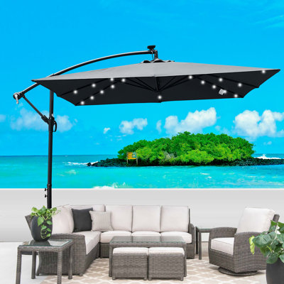 Square 2.5X2.5M Outdoor Patio Umbrella with Solar-Powered LED Lights and Waterproof Canopy for Garden and Pool Shade