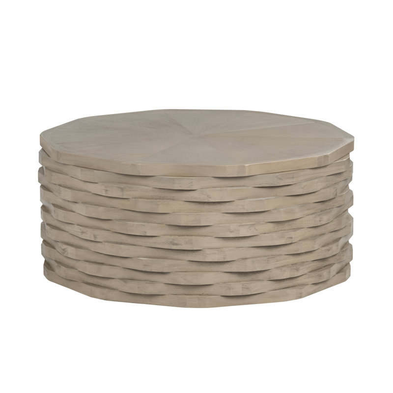 39 in. Round Tan Solid Wood Cocktail Coffee Table