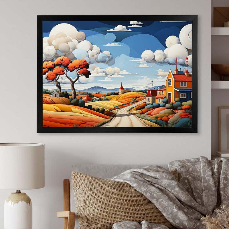 De Stijl Style County Side II - campagne, reproduction d'art sur toile, Cadre simple noir, H 34 po x l 44 po x P 1,5 po