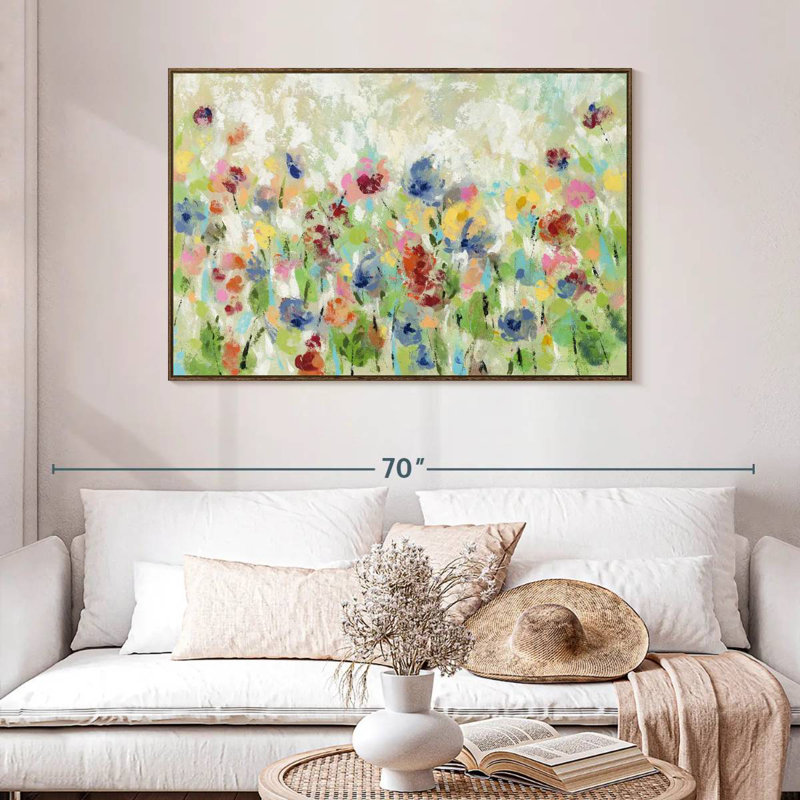 Fleurs de printemps au printemps I, 46 po x 31 po, Cadre flottant noyer