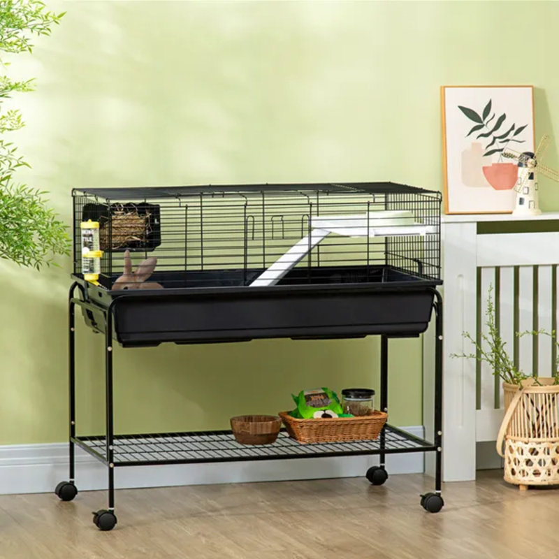 Small Animal Cage with Storage Stand, Rolling Wheels & Accessories