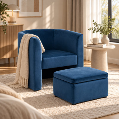 Fauteuil d'appoint rembourré en tonneau avec repose-pieds de rangement pour le salon / la chambre à coucher / le bureau