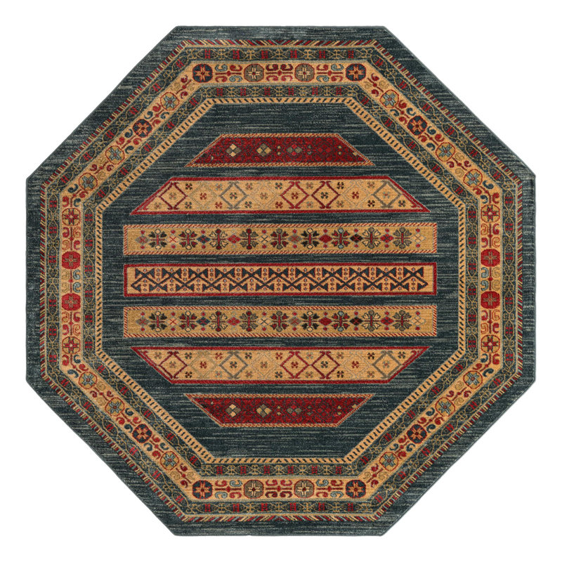 Tapis à motif géométrique Jaeden, Octogone 7 pi x 7 pi, Bleu