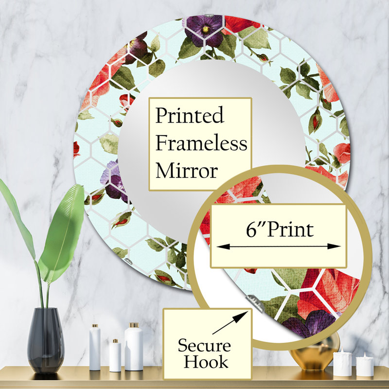 Fleurs rouges rétro - miroir mural traditionnel, 32 po x 32 po