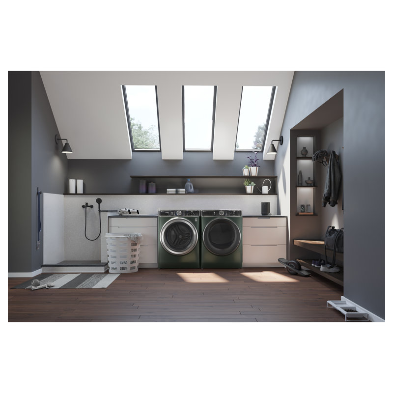 GE Profile Energy Star 7.8 Cu. Ft. Capacity Smart Front Load Gas Dryer With Steam And Sanitize Cycle, Jade Green, Natural Gas