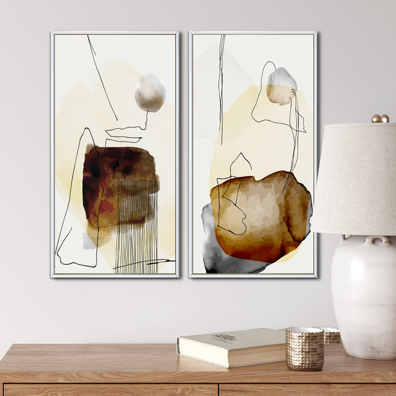 «Trendy Abstracts with Colorful Shapes VII», ensemble de 2 peintures, H 20 po x l 24 po x P 1 po, Cadre blanc