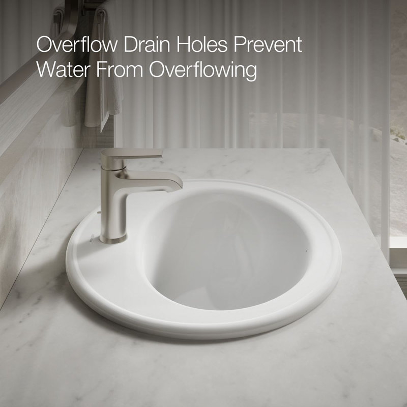 Pennington Ceramic Oval Drop-In Bathroom Sink with Overflow, Single, White