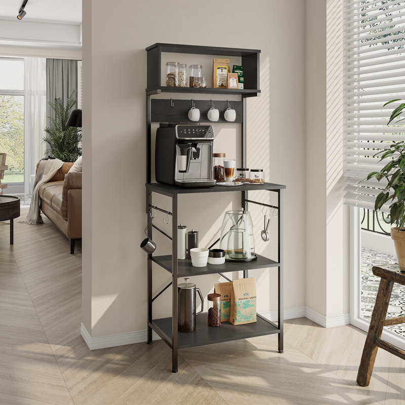 Selleck 60Cm W Steel Standard Baker's Rack With Multiple Layers of Storage and Hooks, Black/Black Grained