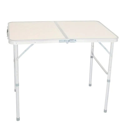 Lightweight Outdoor Camping Folding Table - Aluminium With 3 Adjustable Heights, Water- Top, Fixed Grip For Easy Carry, Ideal Barbecues Beige + Silver Gray Portable Surface, Transport, Suited Picnics
