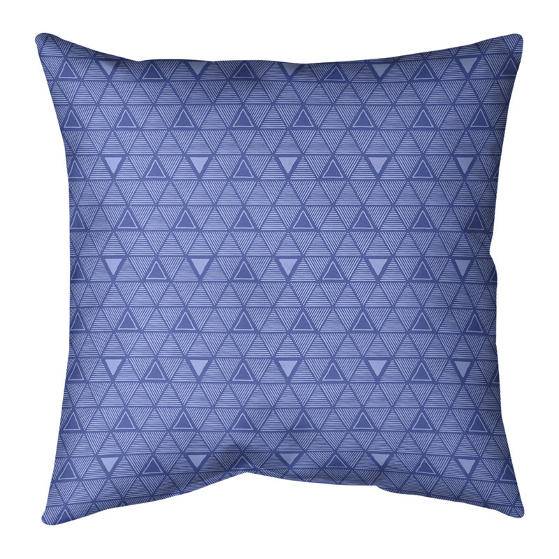 Motif triangulaire dessiné à la main Coussin décoratif, H 18 po x l 18 po, Duvet synthétique, Bleu froid
