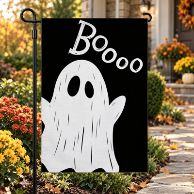 Drapeau de jardin de bienvenue pour l'Halloween, double face, 30 x 45 cm, motif abstrait noir et blanc