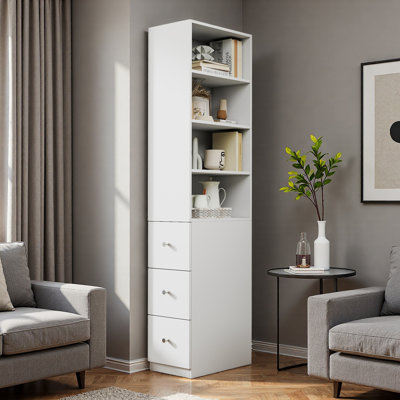 70.87" Modern Tall Display Storage Cabinet With 3 Side Drawers, 4-tier Wooden Bookshelf For Living Room, Home Office, And Dining Room by Ebern Designs