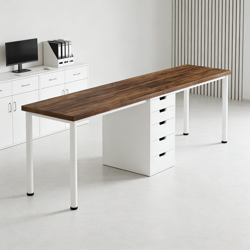 Bureau en noyer de style nordique avec pieds et tiroir en métal blanc convenant aux besoins de bureau à domicile et de rangement
