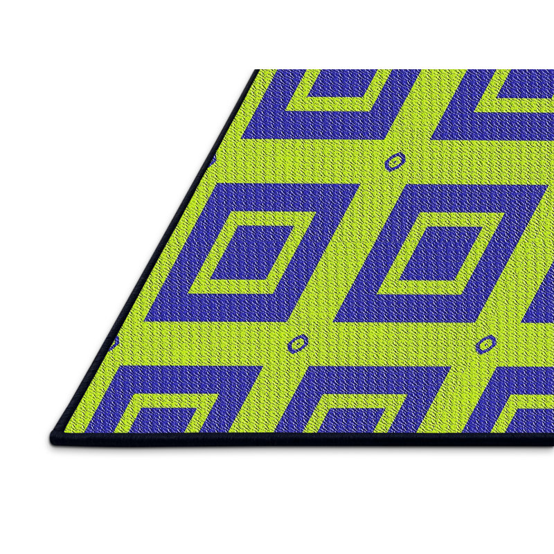 Tapis vert/bleu à motifs, Rectangle 5 pi x 7 pi