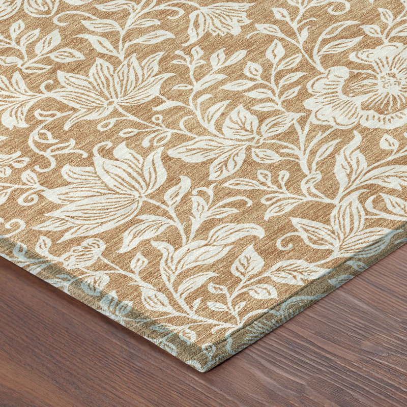 Machine Washable Indoor/Outdoor Chantille ACN2572 Floral Rug, Copper, 1'8" x 2'6"