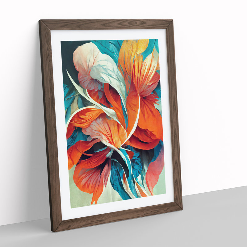 XV1022-263X Abstract Floral No.2 - Single Picture Frame Print, 46cm H x 34cm W x 2cm D, Walnut