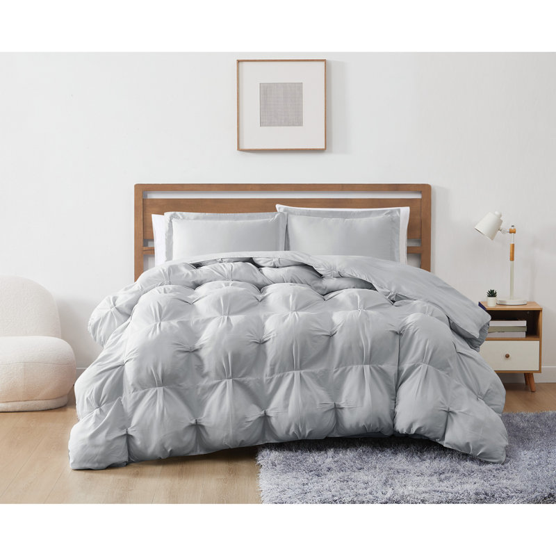 Truly Soft Cloud Puffer – Overfilled, Soft Microfiber, Gray, Queen Comforter + 2 Standard Shams