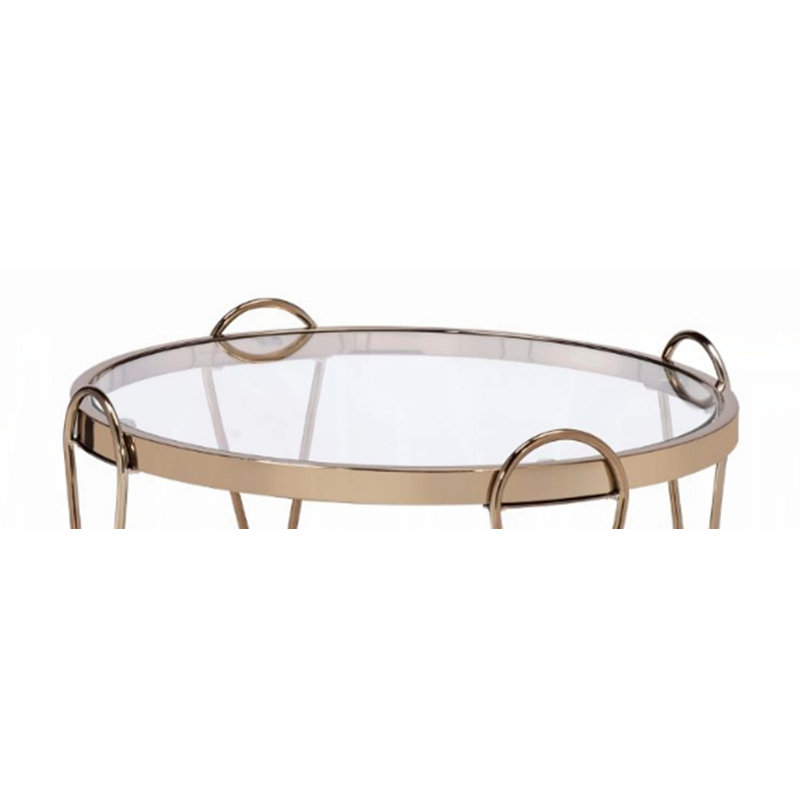 Table de bout à miroir en forme de tambour avec compartiment de rangement ouvert