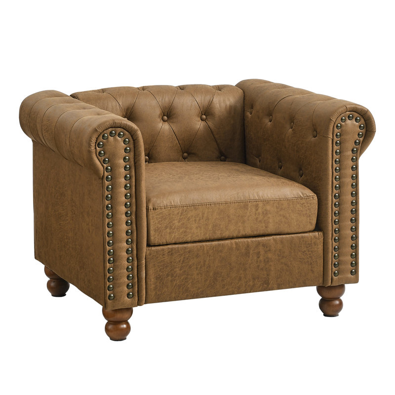Chaise de salle à manger rembourrée - Brun, confortable, siège élégant à oreilles, classique, élégant
