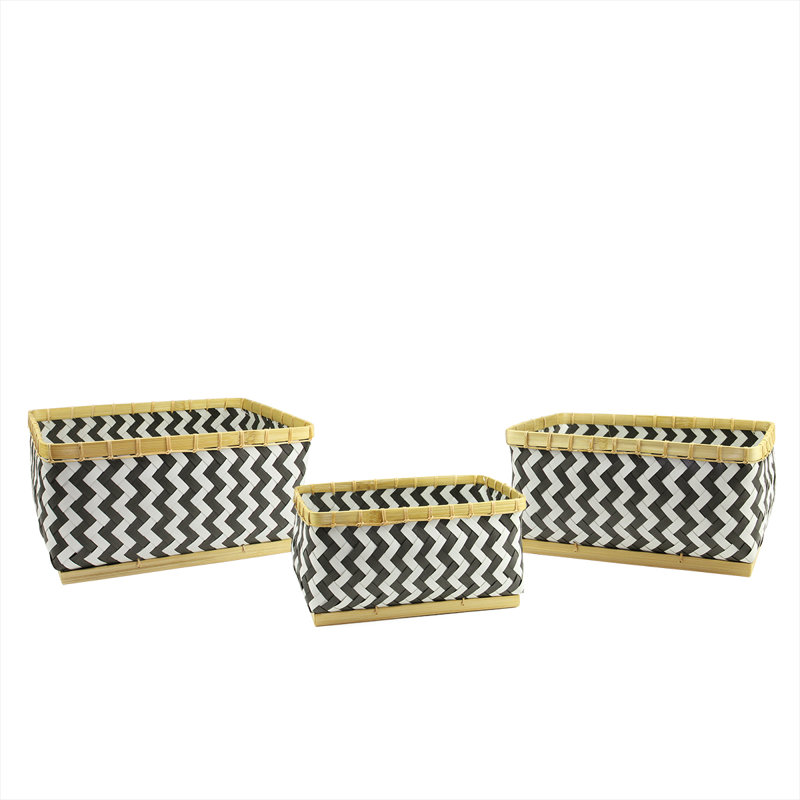 Paniers rectangulaires noirs et blancs à motif de chevrons