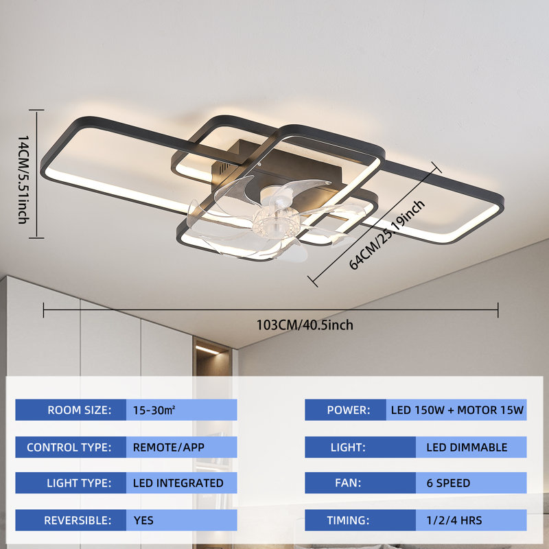 40.5" 6-Speed Reversible Ceiling Fan with Dimmable LED, Remote/App Control
