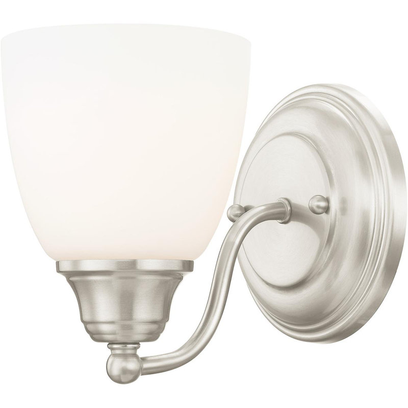 Curvaceous Nickel 7'' Dimmable Wall Sconce with Satin Opal Shade