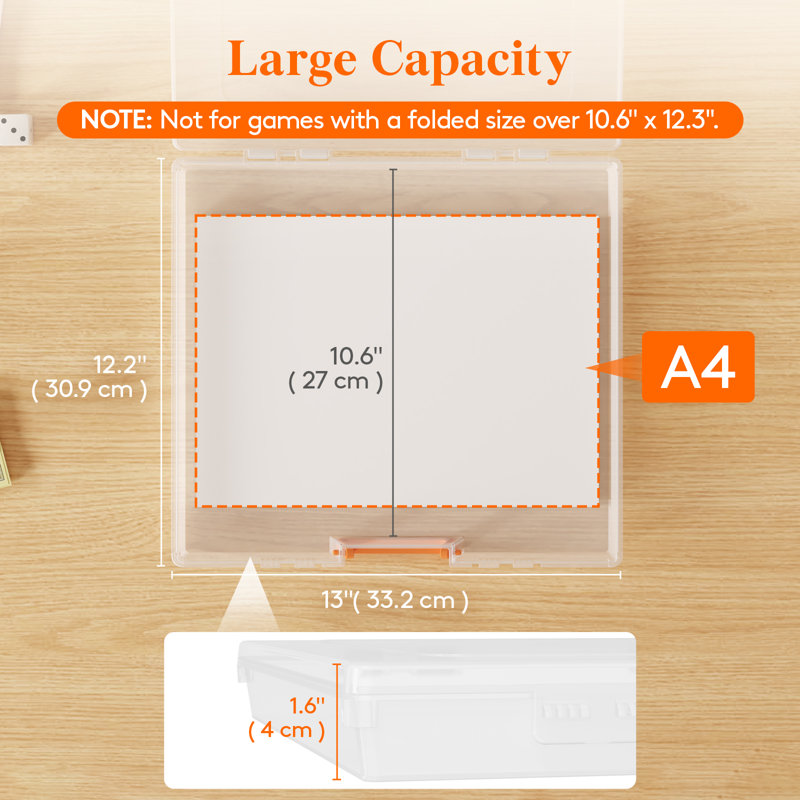 33 X 31 Cm/13X12" Paper Storage Boxes, Board Game Container With Secure Latch, Plastic Portable Organizer With Handle & Labels For File,Document,Craft,Puzzles, Cards, Art Supplies,4 Pcs