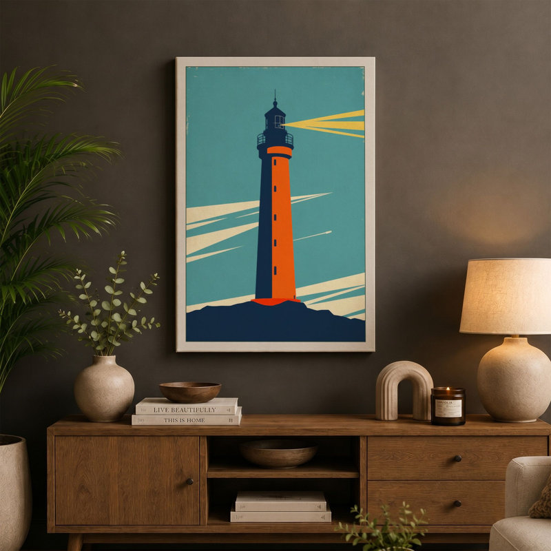 Lighthouse Beacon Art Deco - Wrapped Canvas, 30x20 - 76.2 x 50.8 cm, White Border