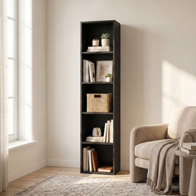 12.6”W Bookcase With Open Storage, 5-Tier Display Shelves For Living Room, Bedroom & Home Office, Black