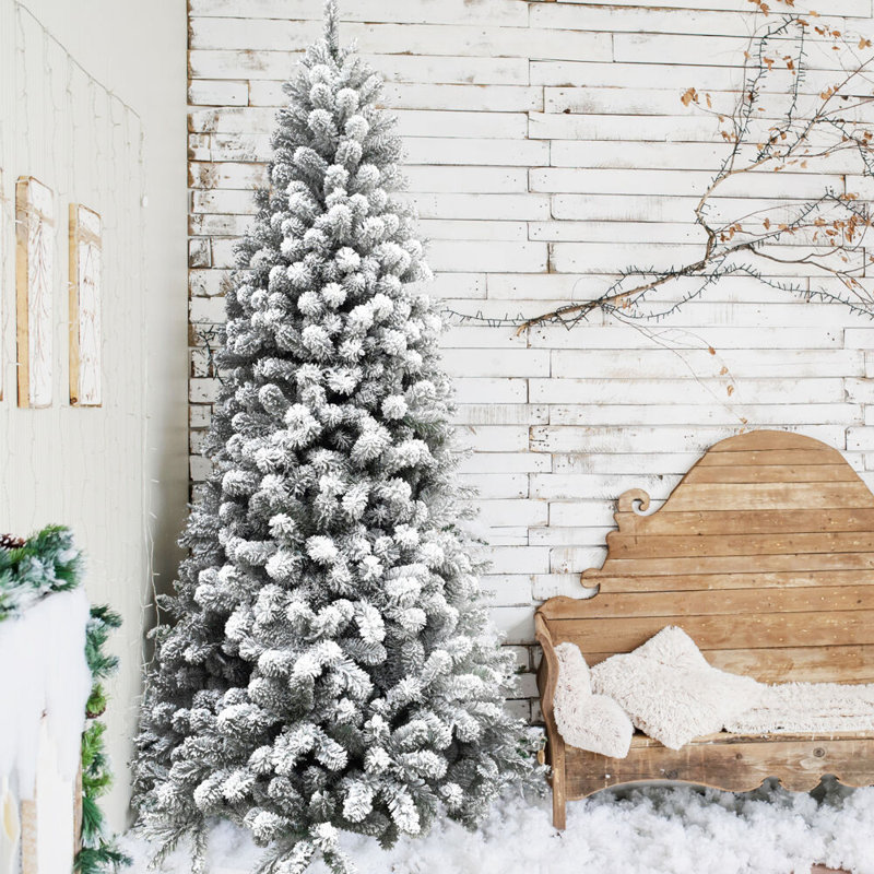 6.5-Foot Flocked Alaskan Pine Christmas Tree with Multicolor LED Lights