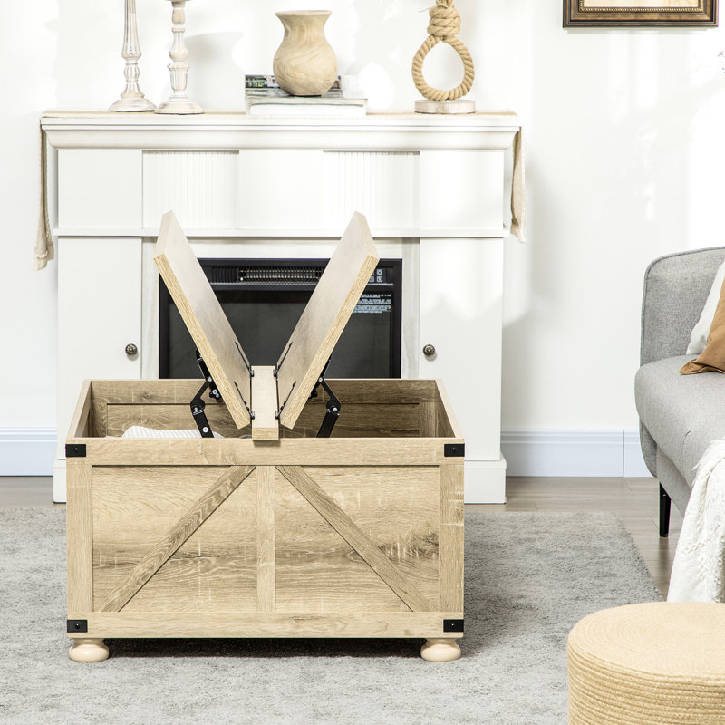 Table basse carrée - avec rangement caché et fonction de plateau relevable, table en chêne, pièce de salon, compartiment, bois,